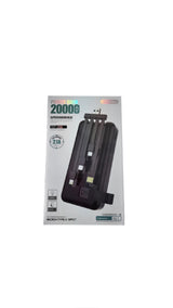 High Capacity Portable 20,000 mAh Power Bank with Built-In Cables